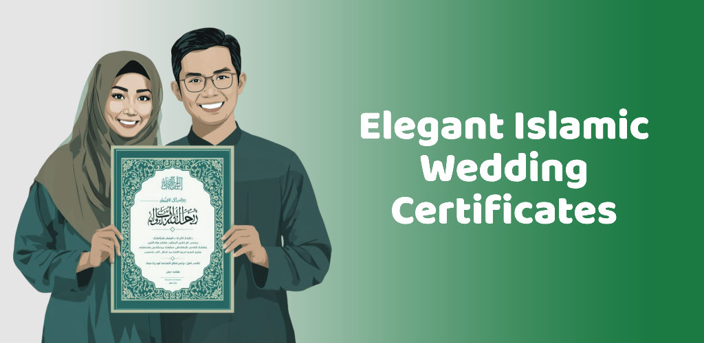 AQD app: Islamic wedding certificate designs on a phone
