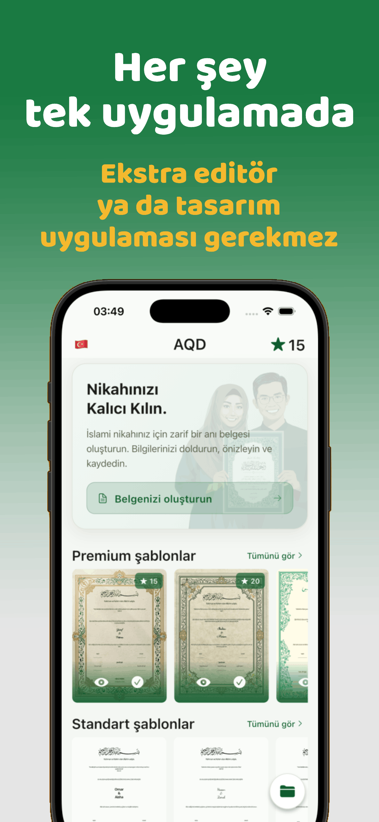 AQD ana ekran: her şey tek uygulamada